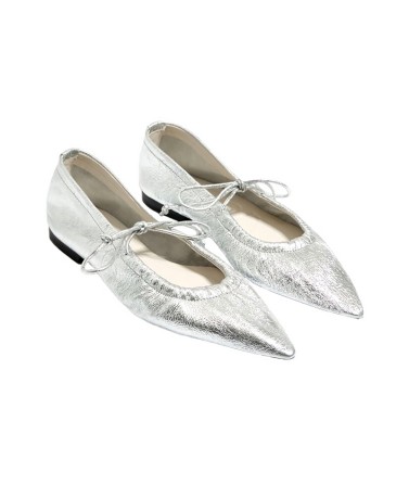 Silver Pointed-Toe Ballet Flats
