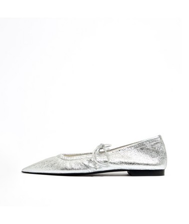 Silver Pointed-Toe Ballet Flats