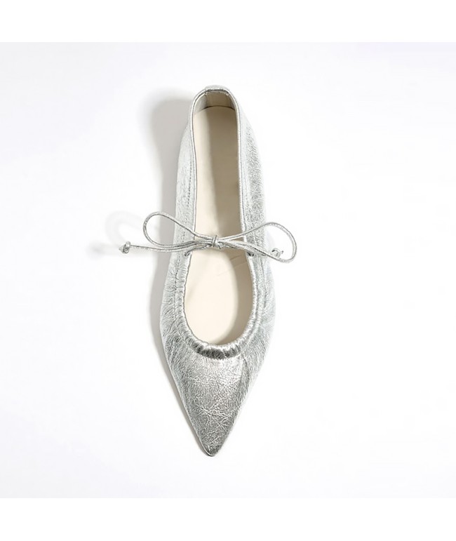Silver Pointed-Toe Ballet Flats