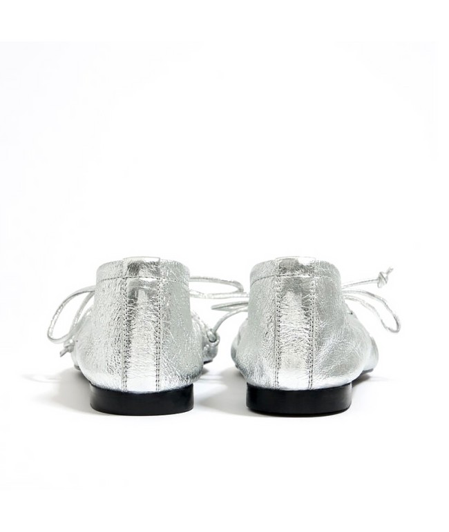 Silver Pointed-Toe Ballet Flats