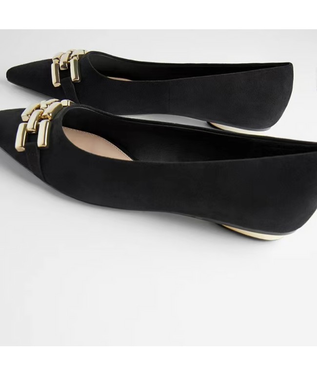 Pointed Metal Buckle Flats