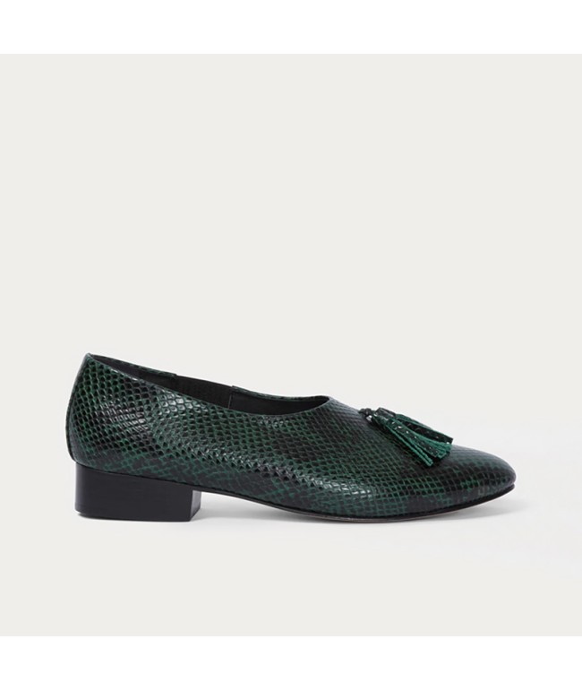 Snake-Pattern Flat Loafers