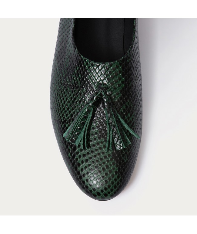 Snake-Pattern Flat Loafers