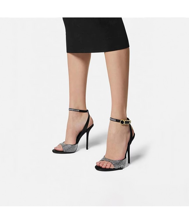 open-toe rhinestone high-heeled sandals