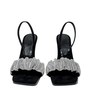 Open-Toe Square Toe Rhinestone Heels