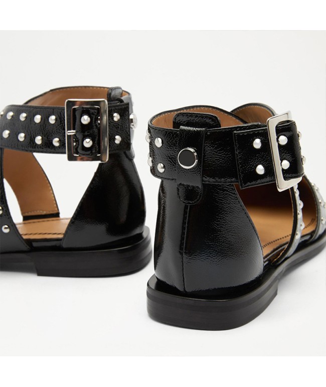 Leather Buckle Flat Sandals