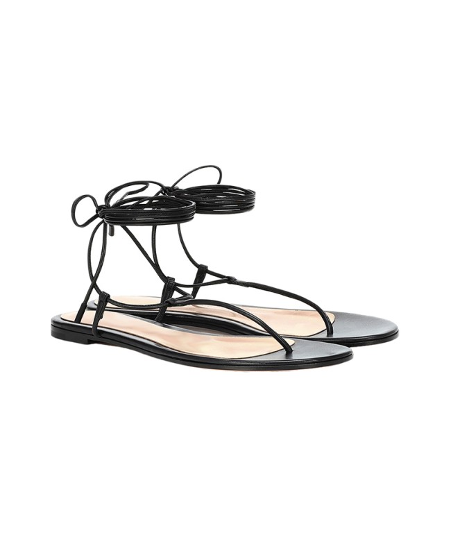 Open-Toe Lace-Up Flat Sandals