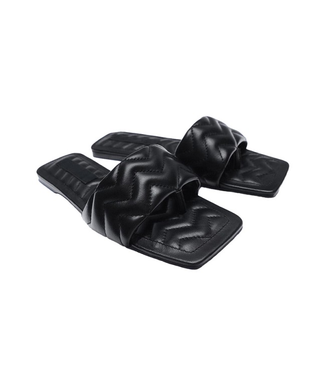 Black Leather Flat Slippers