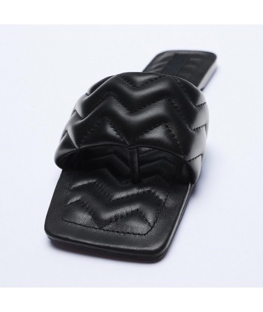 Black Leather Flat Slippers
