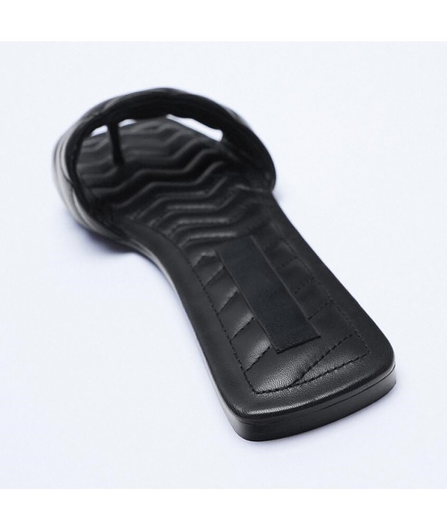 Black Leather Flat Slippers