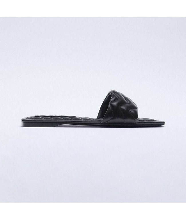 Black Leather Flat Slippers