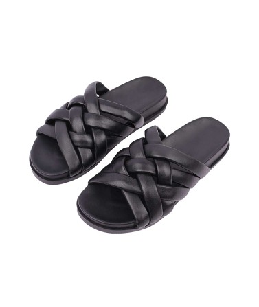 Black Woven Flat Slippers