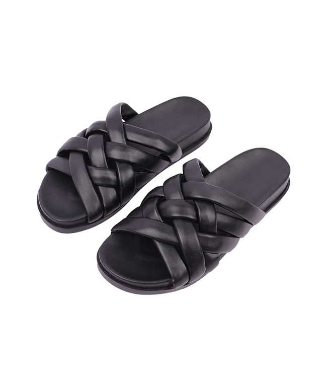 Black Woven Flat Slippers