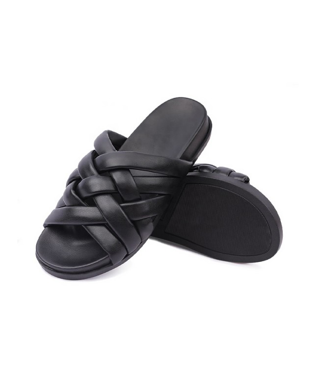 Black Woven Flat Slippers