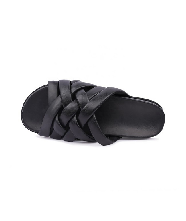 Black Woven Flat Slippers