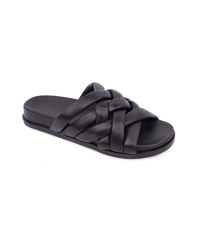 Black Woven Flat Slippers